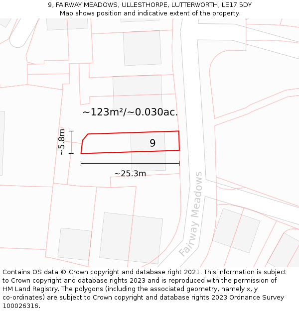 9, FAIRWAY MEADOWS, ULLESTHORPE, LUTTERWORTH, LE17 5DY: Plot and title map