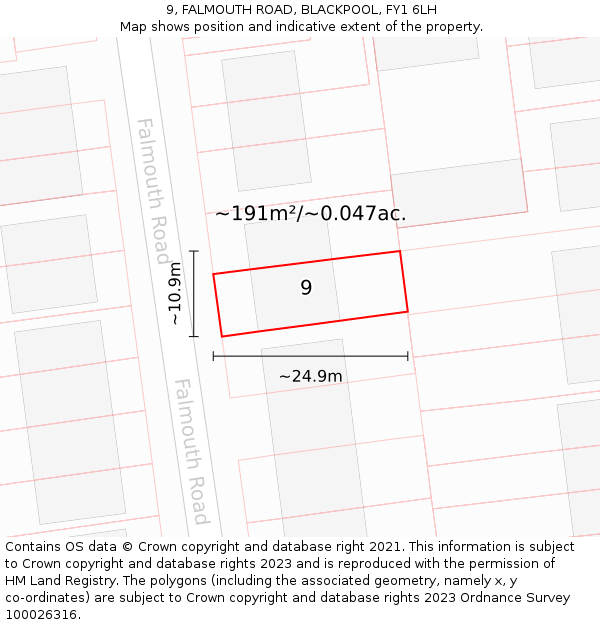 9, FALMOUTH ROAD, BLACKPOOL, FY1 6LH: Plot and title map