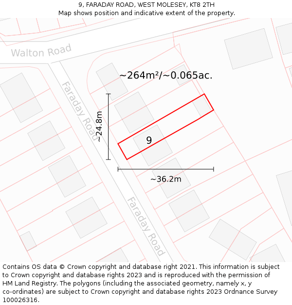 9, FARADAY ROAD, WEST MOLESEY, KT8 2TH: Plot and title map