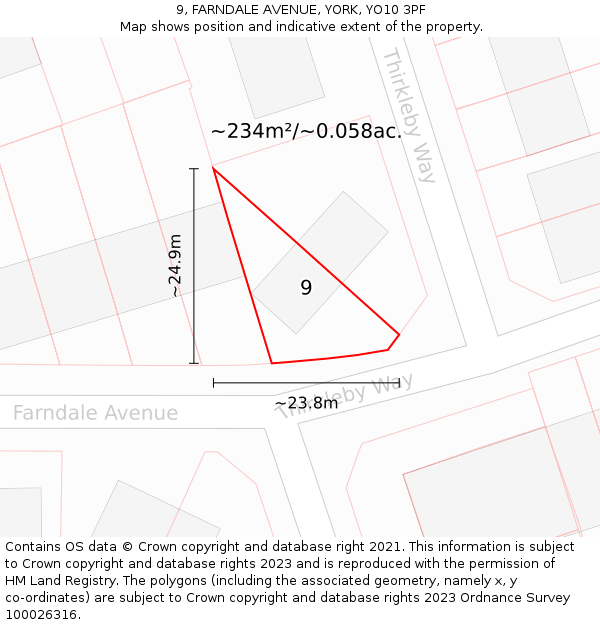 9, FARNDALE AVENUE, YORK, YO10 3PF: Plot and title map