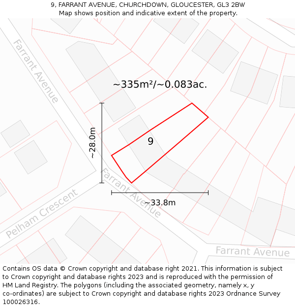 9, FARRANT AVENUE, CHURCHDOWN, GLOUCESTER, GL3 2BW: Plot and title map