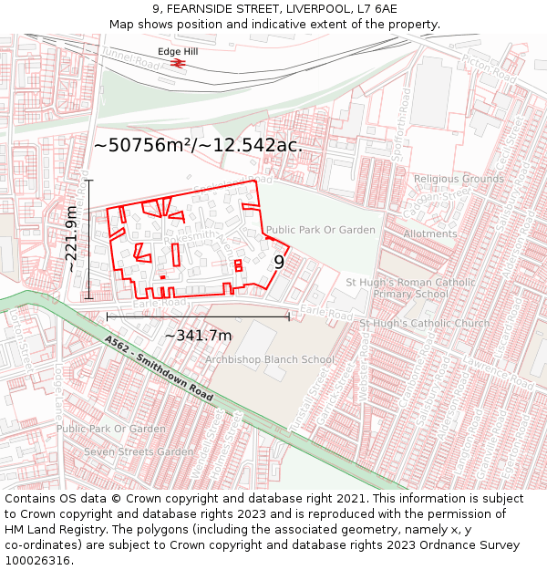 9, FEARNSIDE STREET, LIVERPOOL, L7 6AE: Plot and title map