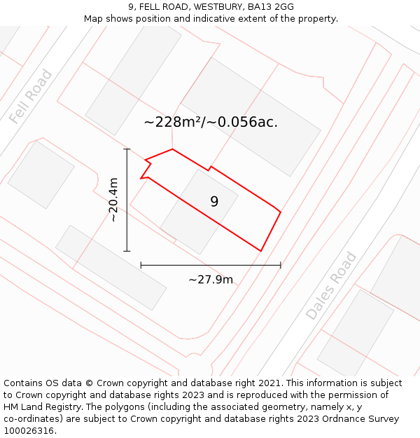 9, FELL ROAD, WESTBURY, BA13 2GG: Plot and title map