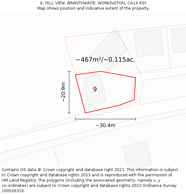 9, FELL VIEW, BRANTHWAITE, WORKINGTON, CA14 4SY: Plot and title map