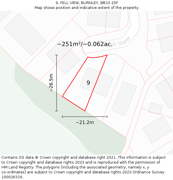 9, FELL VIEW, BURNLEY, BB10 2SF: Plot and title map