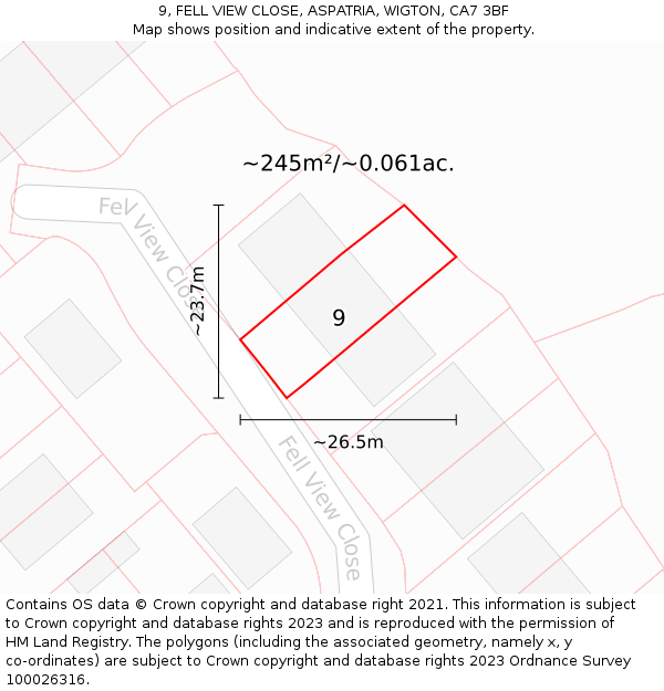 9, FELL VIEW CLOSE, ASPATRIA, WIGTON, CA7 3BF: Plot and title map