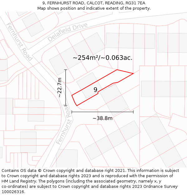 9, FERNHURST ROAD, CALCOT, READING, RG31 7EA: Plot and title map