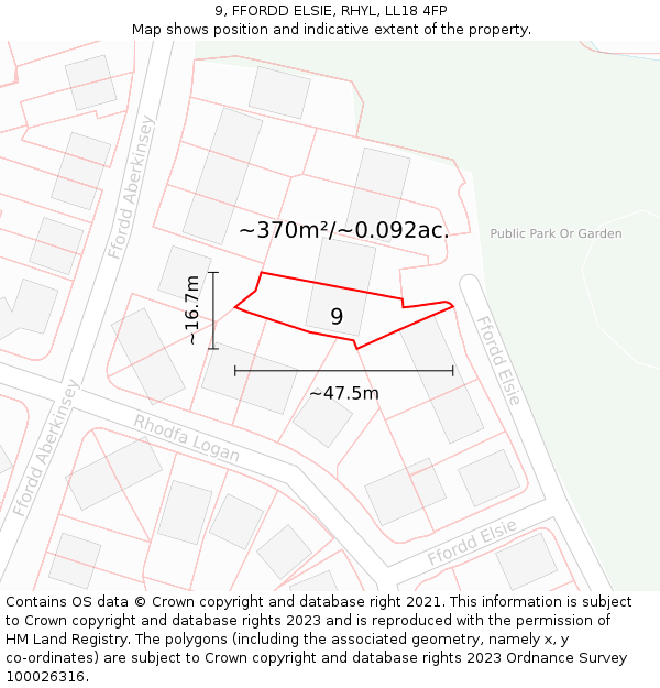 9, FFORDD ELSIE, RHYL, LL18 4FP: Plot and title map