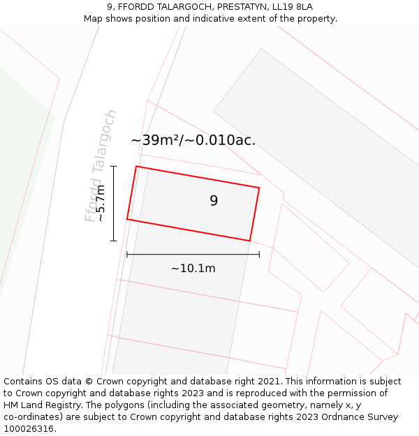 9, FFORDD TALARGOCH, PRESTATYN, LL19 8LA: Plot and title map