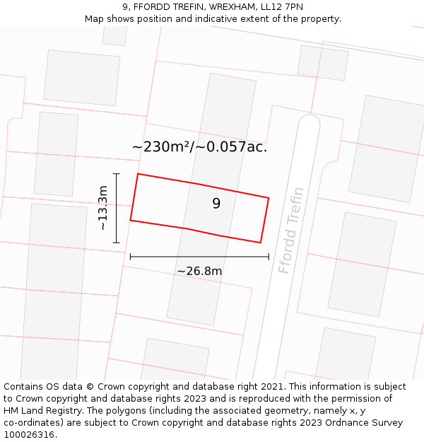 9, FFORDD TREFIN, WREXHAM, LL12 7PN: Plot and title map