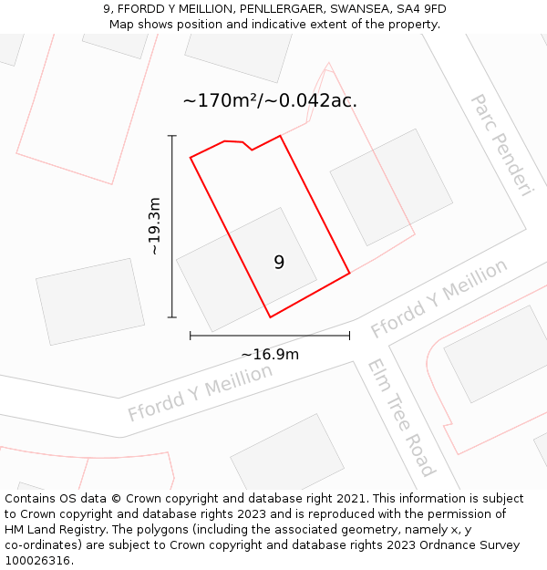 9, FFORDD Y MEILLION, PENLLERGAER, SWANSEA, SA4 9FD: Plot and title map