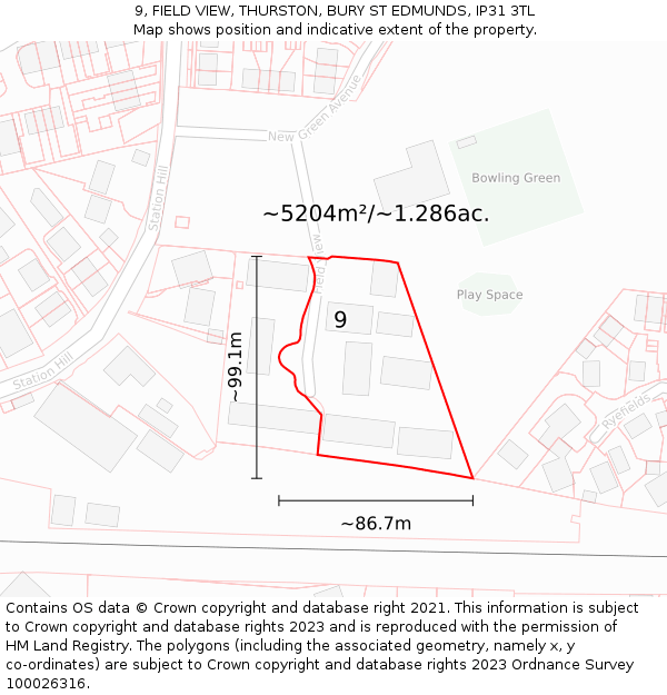 9, FIELD VIEW, THURSTON, BURY ST EDMUNDS, IP31 3TL: Plot and title map