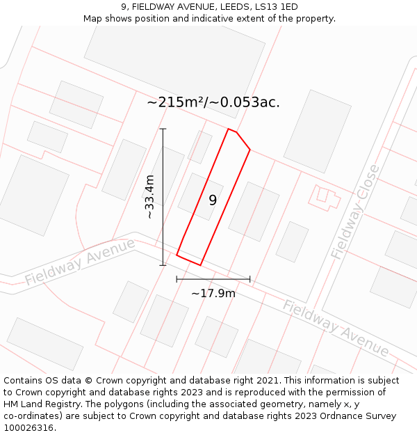 9, FIELDWAY AVENUE, LEEDS, LS13 1ED: Plot and title map