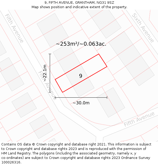 9, FIFTH AVENUE, GRANTHAM, NG31 9SZ: Plot and title map