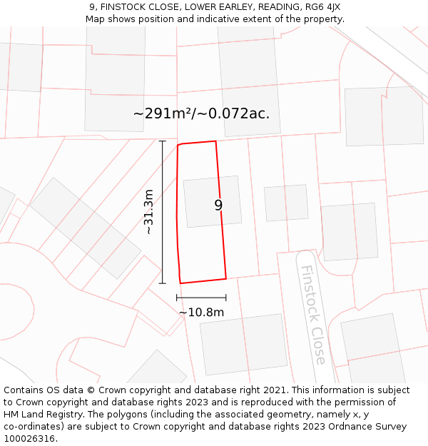9, FINSTOCK CLOSE, LOWER EARLEY, READING, RG6 4JX: Plot and title map