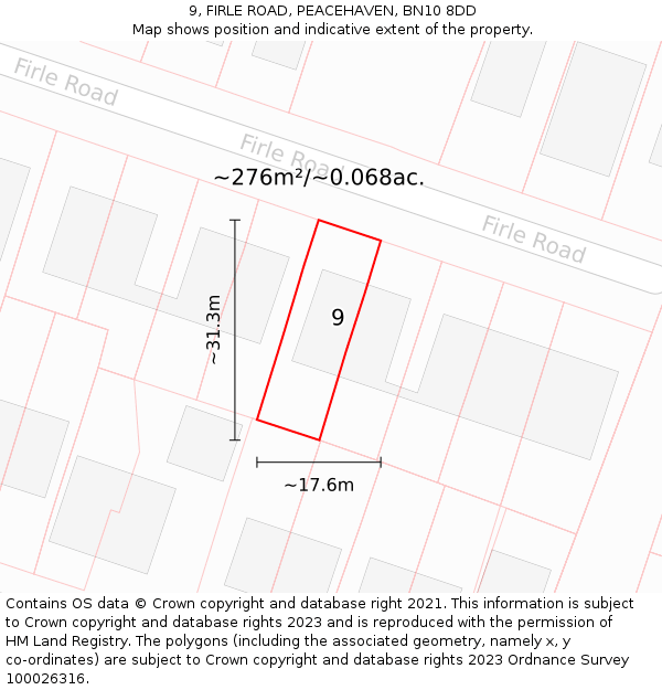 9, FIRLE ROAD, PEACEHAVEN, BN10 8DD: Plot and title map