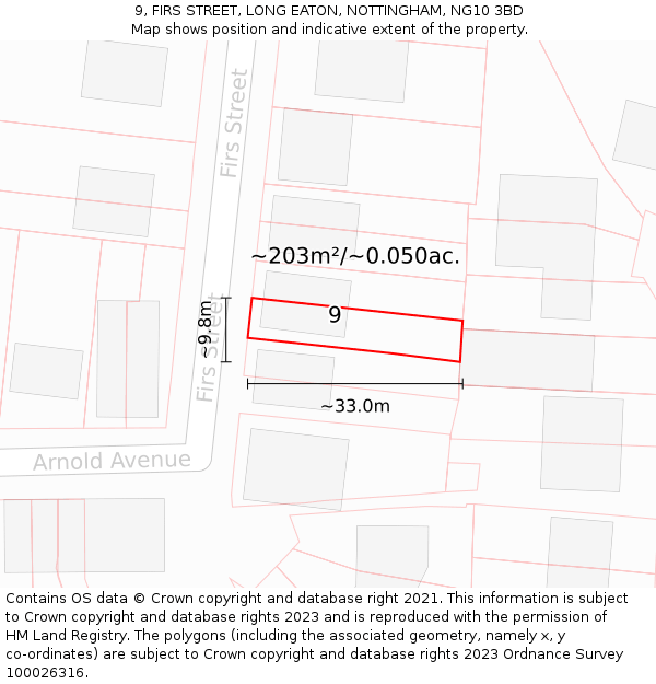 9, FIRS STREET, LONG EATON, NOTTINGHAM, NG10 3BD: Plot and title map