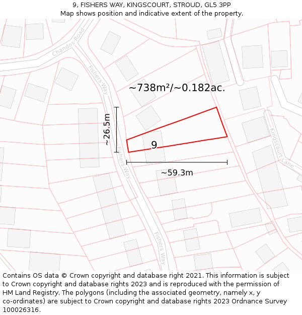 9, FISHERS WAY, KINGSCOURT, STROUD, GL5 3PP: Plot and title map