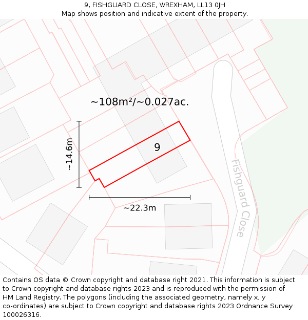 9, FISHGUARD CLOSE, WREXHAM, LL13 0JH: Plot and title map