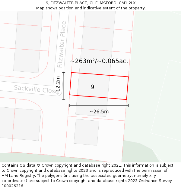 9, FITZWALTER PLACE, CHELMSFORD, CM1 2LX: Plot and title map