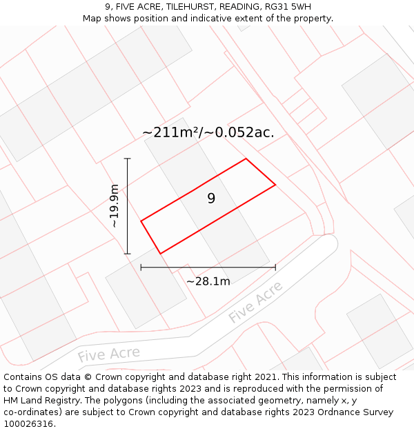 9, FIVE ACRE, TILEHURST, READING, RG31 5WH: Plot and title map
