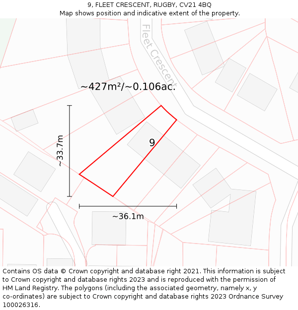 9, FLEET CRESCENT, RUGBY, CV21 4BQ: Plot and title map