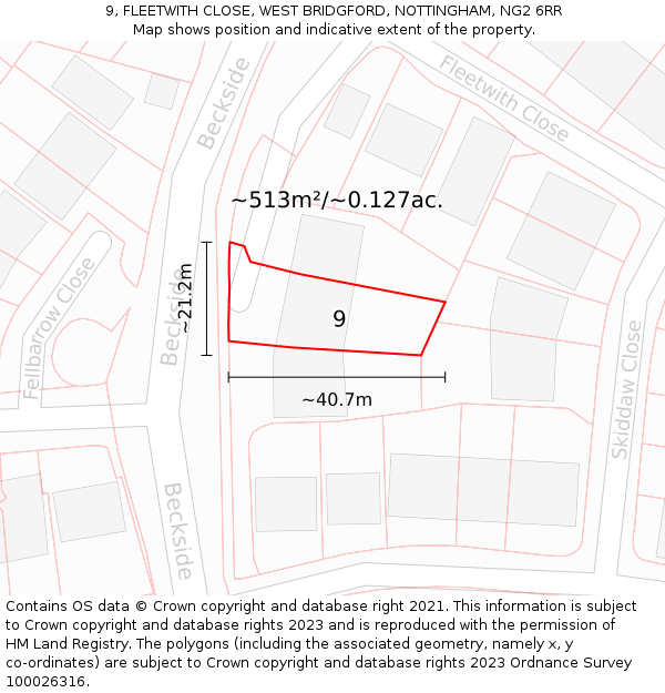 9, FLEETWITH CLOSE, WEST BRIDGFORD, NOTTINGHAM, NG2 6RR: Plot and title map