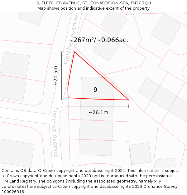 9, FLETCHER AVENUE, ST LEONARDS-ON-SEA, TN37 7QU: Plot and title map