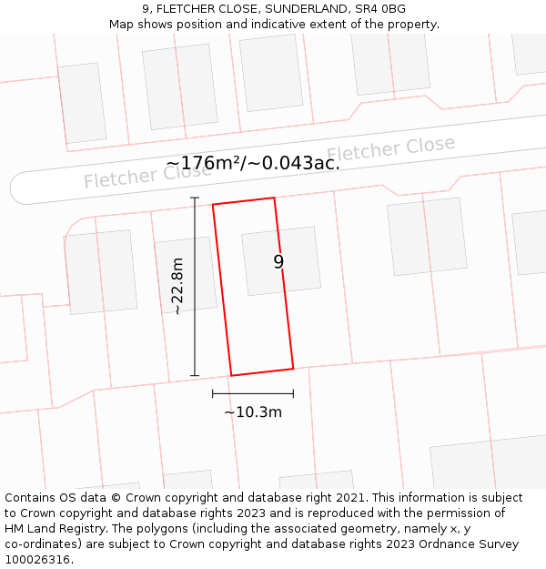 9, FLETCHER CLOSE, SUNDERLAND, SR4 0BG: Plot and title map