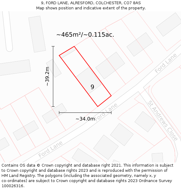 9, FORD LANE, ALRESFORD, COLCHESTER, CO7 8AS: Plot and title map