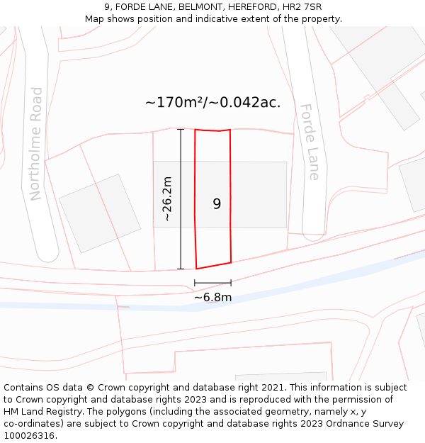 9, FORDE LANE, BELMONT, HEREFORD, HR2 7SR: Plot and title map