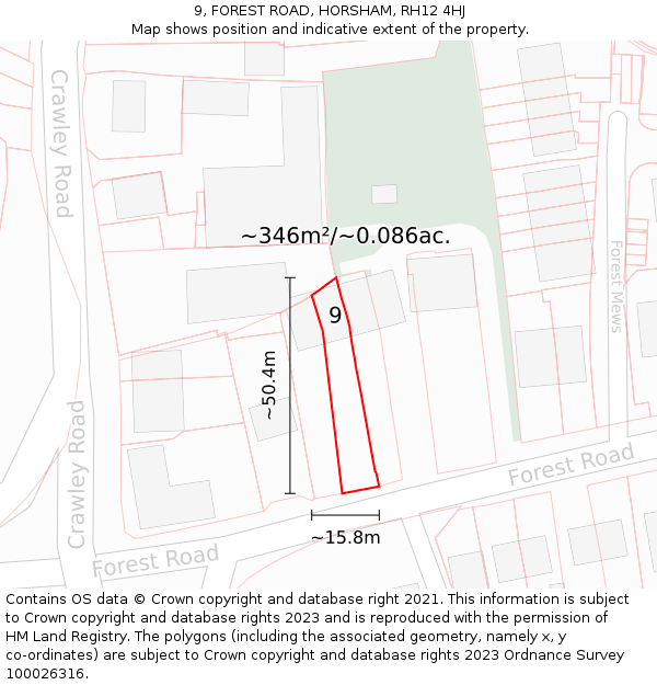 9, FOREST ROAD, HORSHAM, RH12 4HJ: Plot and title map