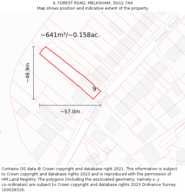 9, FOREST ROAD, MELKSHAM, SN12 7AA: Plot and title map