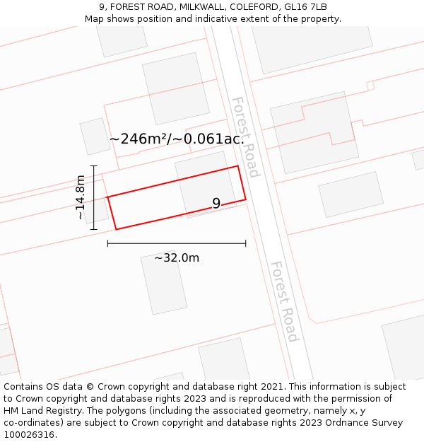 9, FOREST ROAD, MILKWALL, COLEFORD, GL16 7LB: Plot and title map