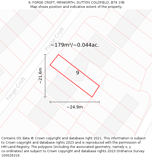 9, FORGE CROFT, MINWORTH, SUTTON COLDFIELD, B76 1YB: Plot and title map