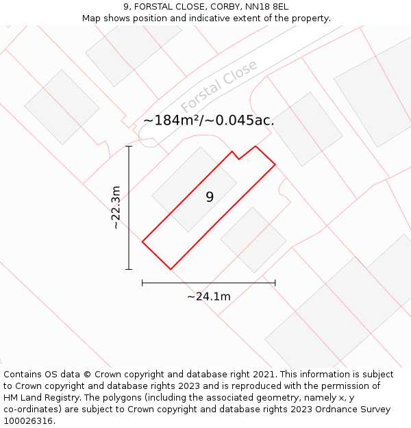9, FORSTAL CLOSE, CORBY, NN18 8EL: Plot and title map