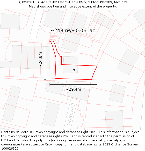 9, FORTHILL PLACE, SHENLEY CHURCH END, MILTON KEYNES, MK5 6FS: Plot and title map