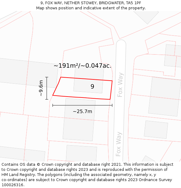 9, FOX WAY, NETHER STOWEY, BRIDGWATER, TA5 1PF: Plot and title map