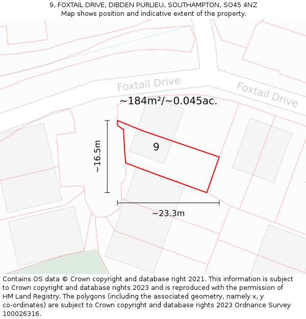 9, FOXTAIL DRIVE, DIBDEN PURLIEU, SOUTHAMPTON, SO45 4NZ: Plot and title map