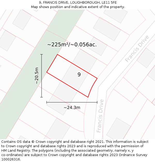 9, FRANCIS DRIVE, LOUGHBOROUGH, LE11 5FE: Plot and title map