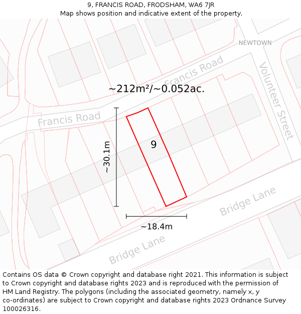 9, FRANCIS ROAD, FRODSHAM, WA6 7JR: Plot and title map