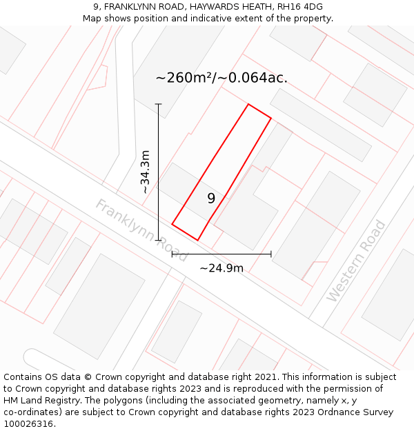 9, FRANKLYNN ROAD, HAYWARDS HEATH, RH16 4DG: Plot and title map