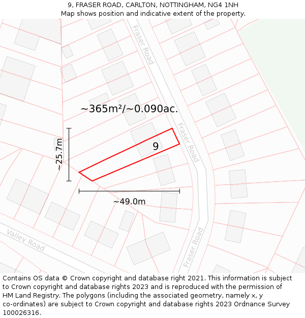 9, FRASER ROAD, CARLTON, NOTTINGHAM, NG4 1NH: Plot and title map