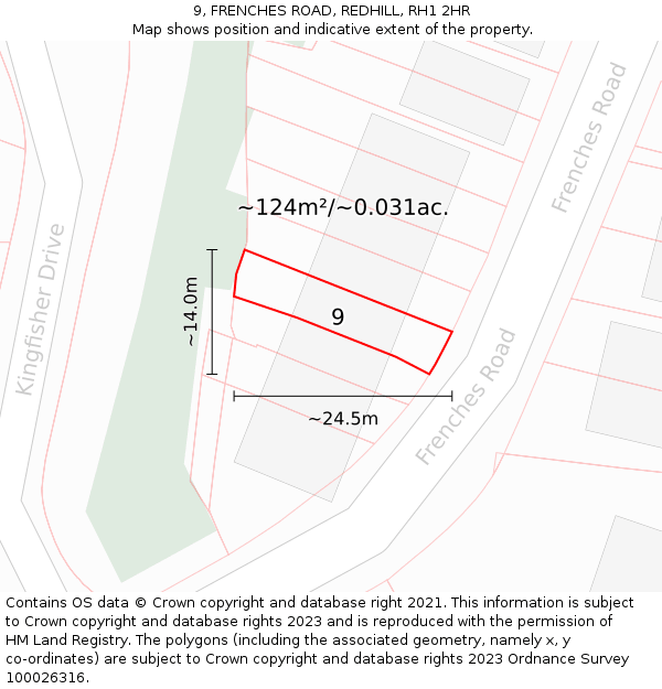 9, FRENCHES ROAD, REDHILL, RH1 2HR: Plot and title map