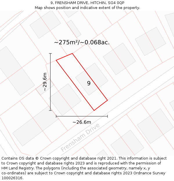 9, FRENSHAM DRIVE, HITCHIN, SG4 0QP: Plot and title map