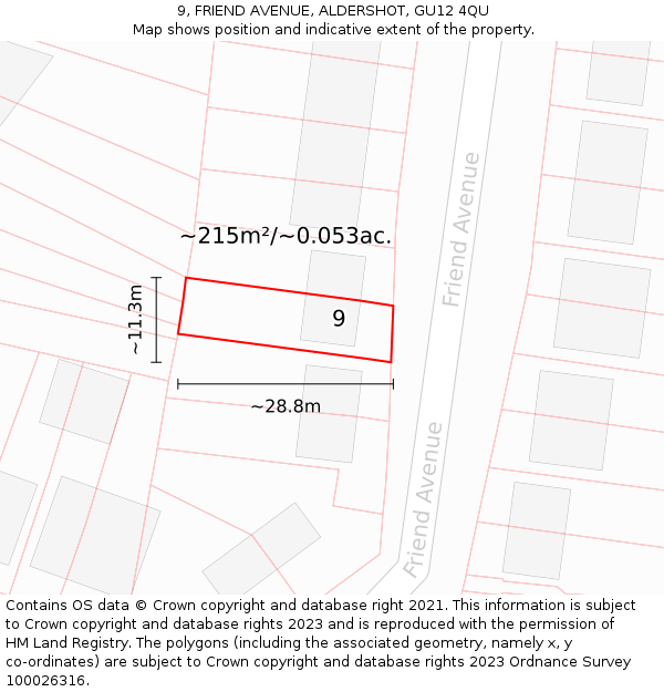 9, FRIEND AVENUE, ALDERSHOT, GU12 4QU: Plot and title map