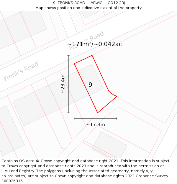 9, FRONKS ROAD, HARWICH, CO12 3RJ: Plot and title map