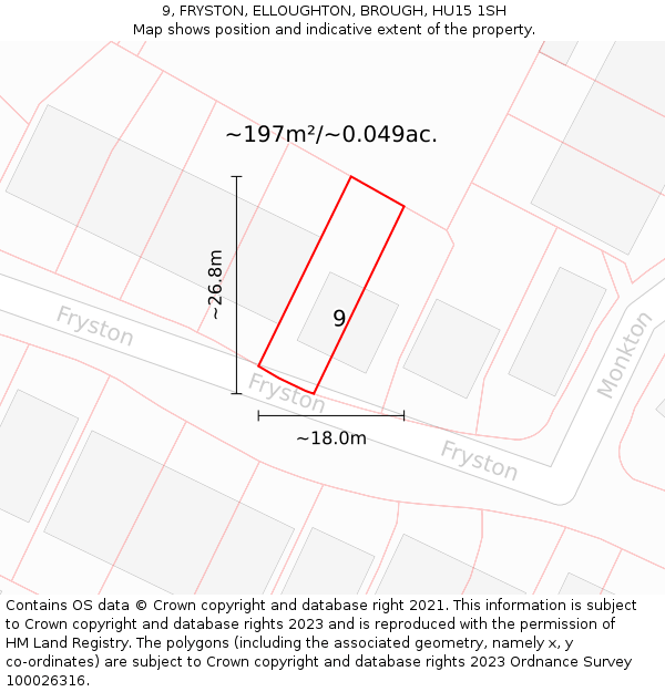 9, FRYSTON, ELLOUGHTON, BROUGH, HU15 1SH: Plot and title map