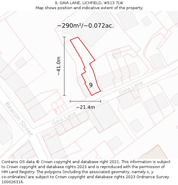 9, GAIA LANE, LICHFIELD, WS13 7LW: Plot and title map