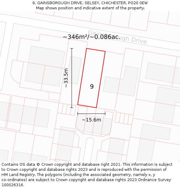 9, GAINSBOROUGH DRIVE, SELSEY, CHICHESTER, PO20 0EW: Plot and title map